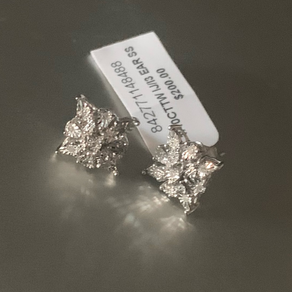 Diamond Cluster Stud Earrings, Sterling Silver Stamped 925, (1/10 ct. t.w.)